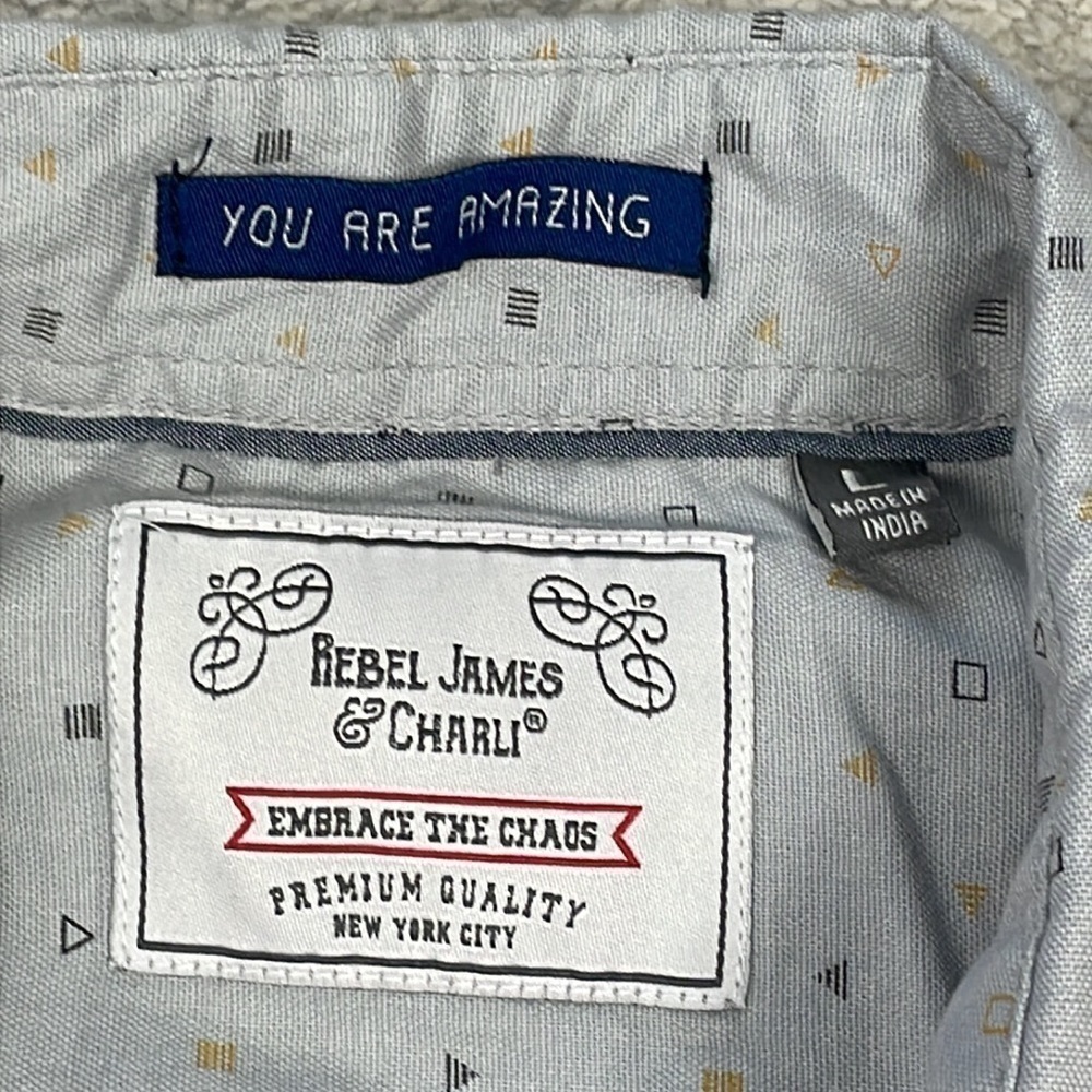 NWT Rebel James & Charli Long Sleeve Mini Geo Shirt Grey Gray Button Front Sz L - Picture 6 of 11